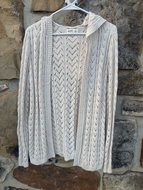 Hollister Cream Hooded Open-Front Knit Cardigan